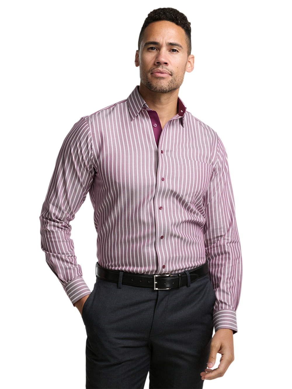 Alternate Image of Comfort Stretch Non-iron Stripe Dress Shirt With Contrast Trim-1
