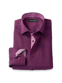 Comfort Stretch Non-Iron Stripe Dress Shirt With Contrast Trim - Burgundy