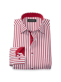 Comfort Stretch Non-Iron Heart Dress Shirt With Contrast Trim - White/red
