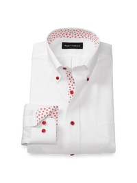 Comfort Stretch Non-Iron Solid Dress Shirt With Contrast Trim - White