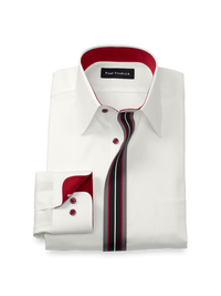 Comfort Stretch Non-Iron Solid Dress Shirt With Contrast Trim - White