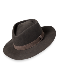 Wool Stiff Brim Fedora With Grosgrain Ribbon Band - Smoke