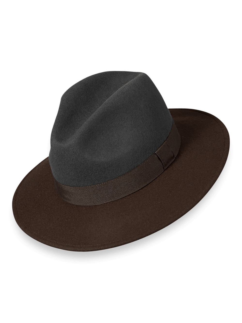 Product Image of Wool Fedora With Ribbon Band-Grey/Brown