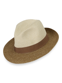 Straw Blend Fedora With Ribbon Band - Ivory/tan