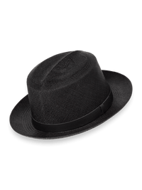 Panama Fedora With Leather Band - Black