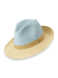Straw Blend Fedora With Ribbon Band - Blue/tan