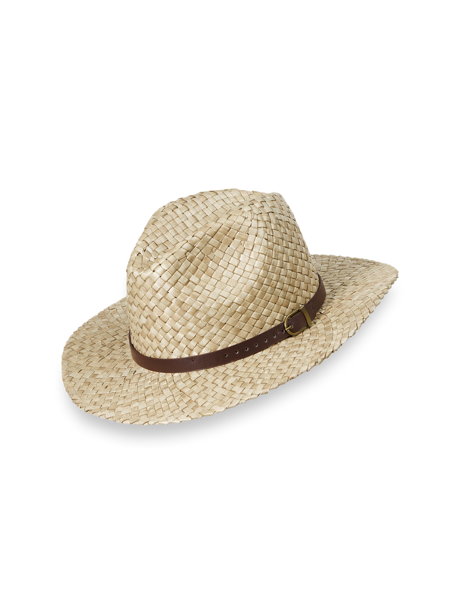 Straw Fedora With Leather Band - Natural – Paul Fredrick display picture 3