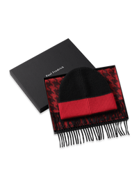 Houndstooth Wool Blend Scarf Set - Black/Red
