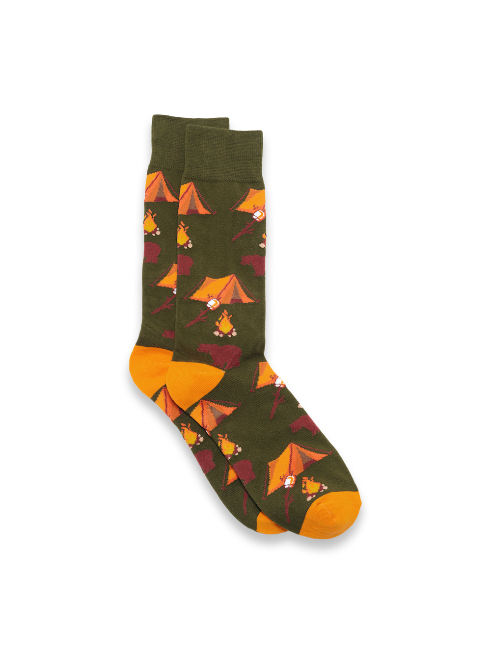 Product Image of Camping Motif Cotton Blend Sock-Green/Orange