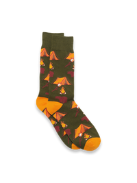 Camping Motif Cotton Blend Sock - Green/orange