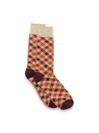 Plaid Cotton Blend Sock - Red/brown