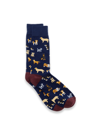 Dog Motif Cotton Blend Sock - Navy Multi