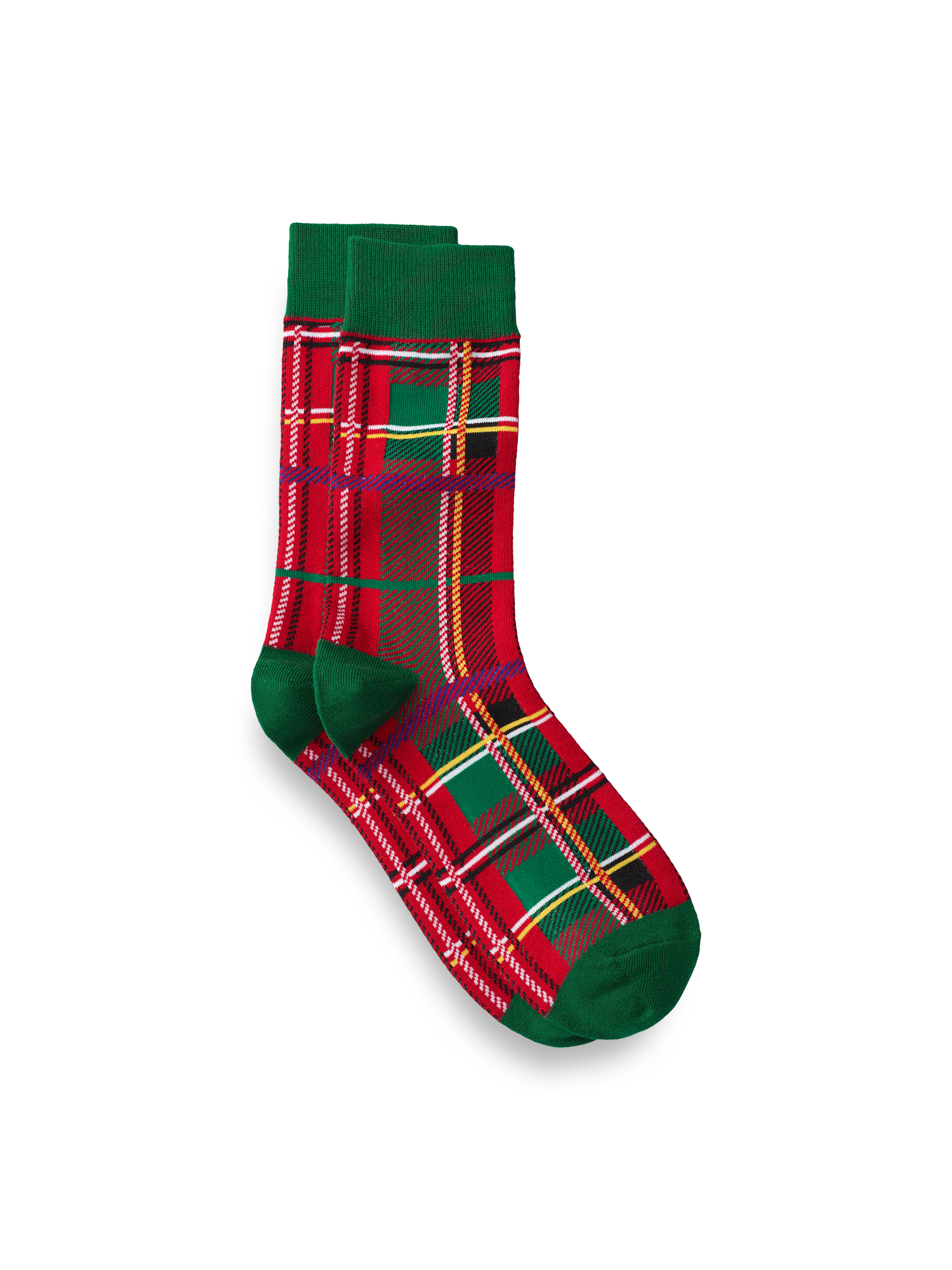 Tartan Plaid Cotton Blend Socks - Red/green