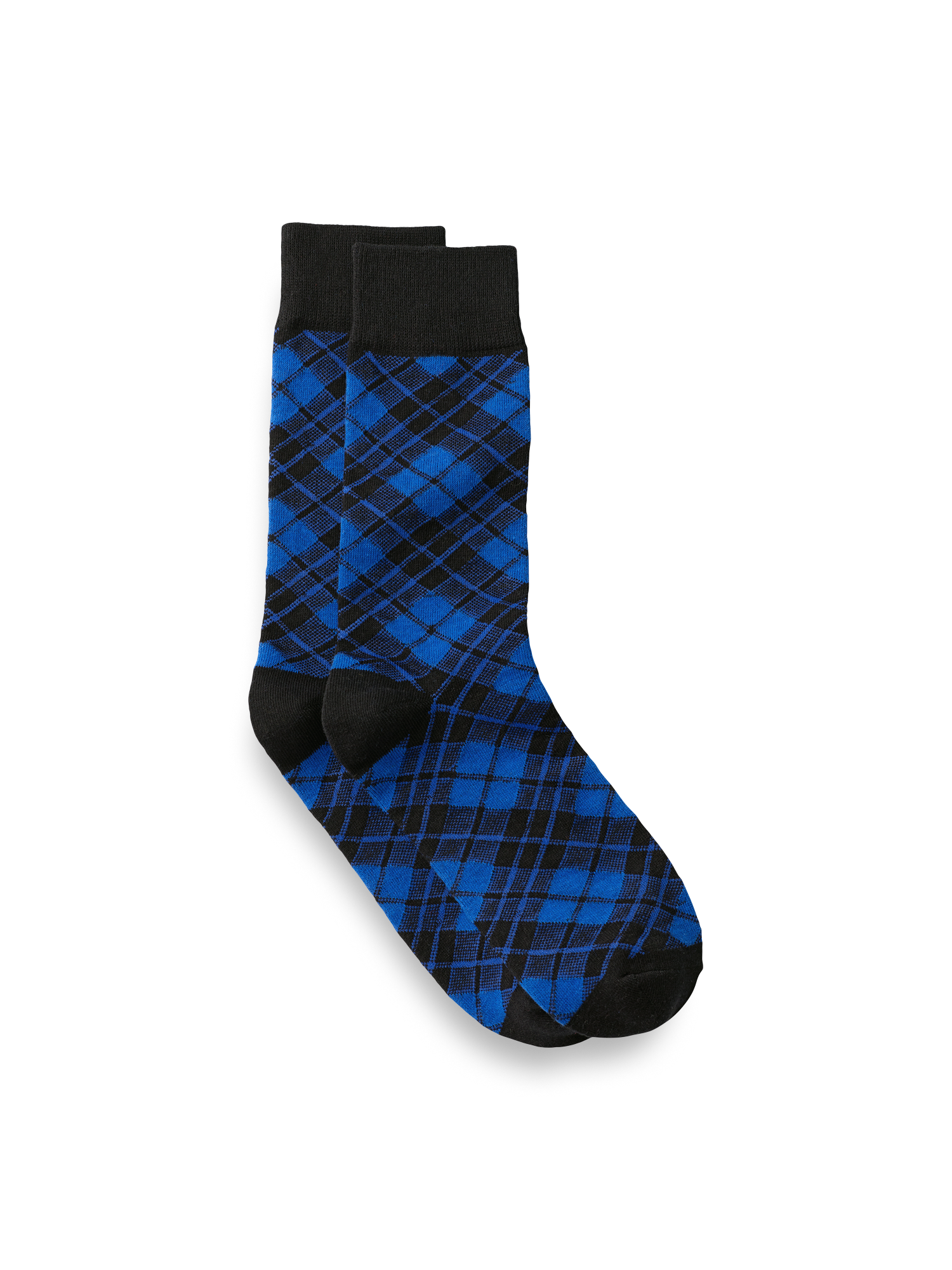 Plaid Cotton Blend Socks - Blue/black