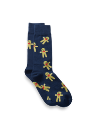 Gingerbread Cookie Motif Cotton Blend Sock - Navy/tan