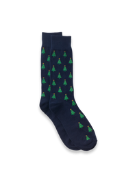 Christmas Tree Cotton Blend Sock - Navy/Green