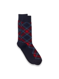 Plaid Cotton Blend Sock - Navy/Red