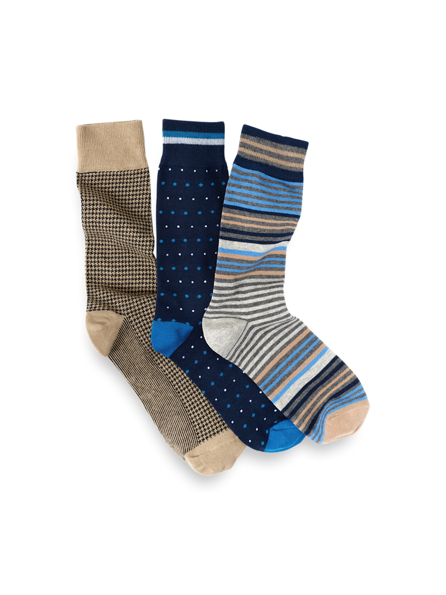 3 Pack Cotton Blend Sock - Blue Multi – Paul Fredrick