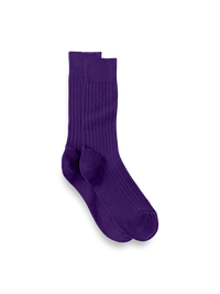 Solid Rib With Contrast Cotton Blend Sock - Purple/tan