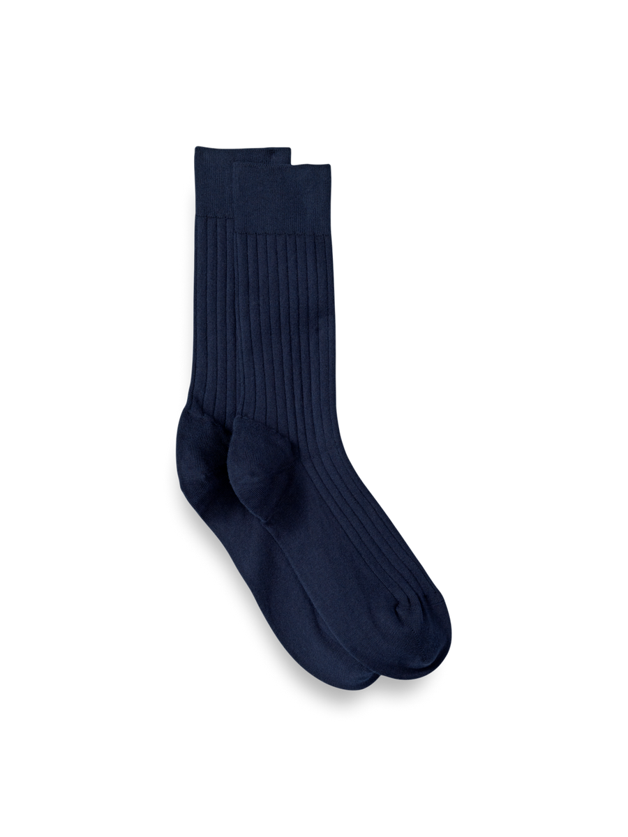 Solid Rib With Contrast Cotton Blend Sock - Navy/blue – Paul
