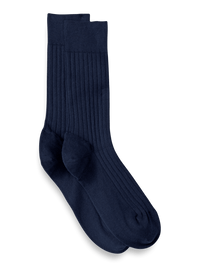Solid Rib With Contrast Cotton Blend Sock - Navy/blue