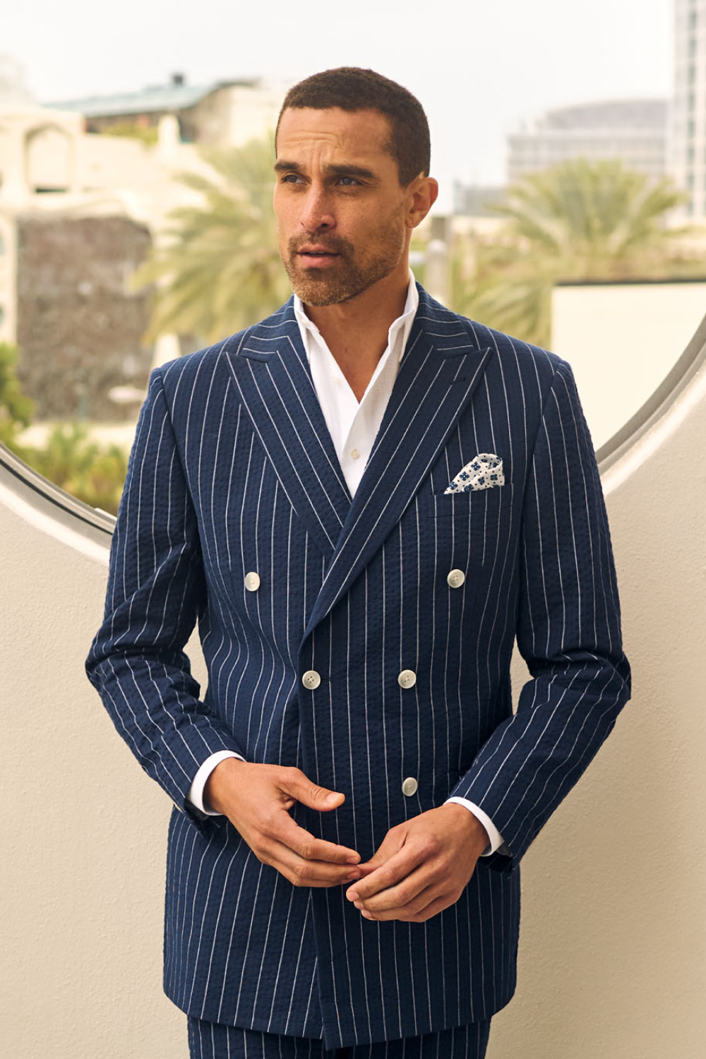 Cotton Stretch Seersucker Notch Lapel Suit Jacket - White Cotton Stretch Seersucker Notch Lapel Suit Jacket - White