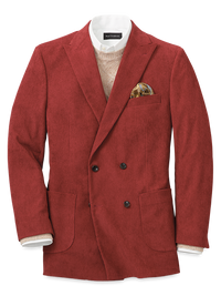 Corduroy Double Breasted Peak Lapel Sport Coat - Rust