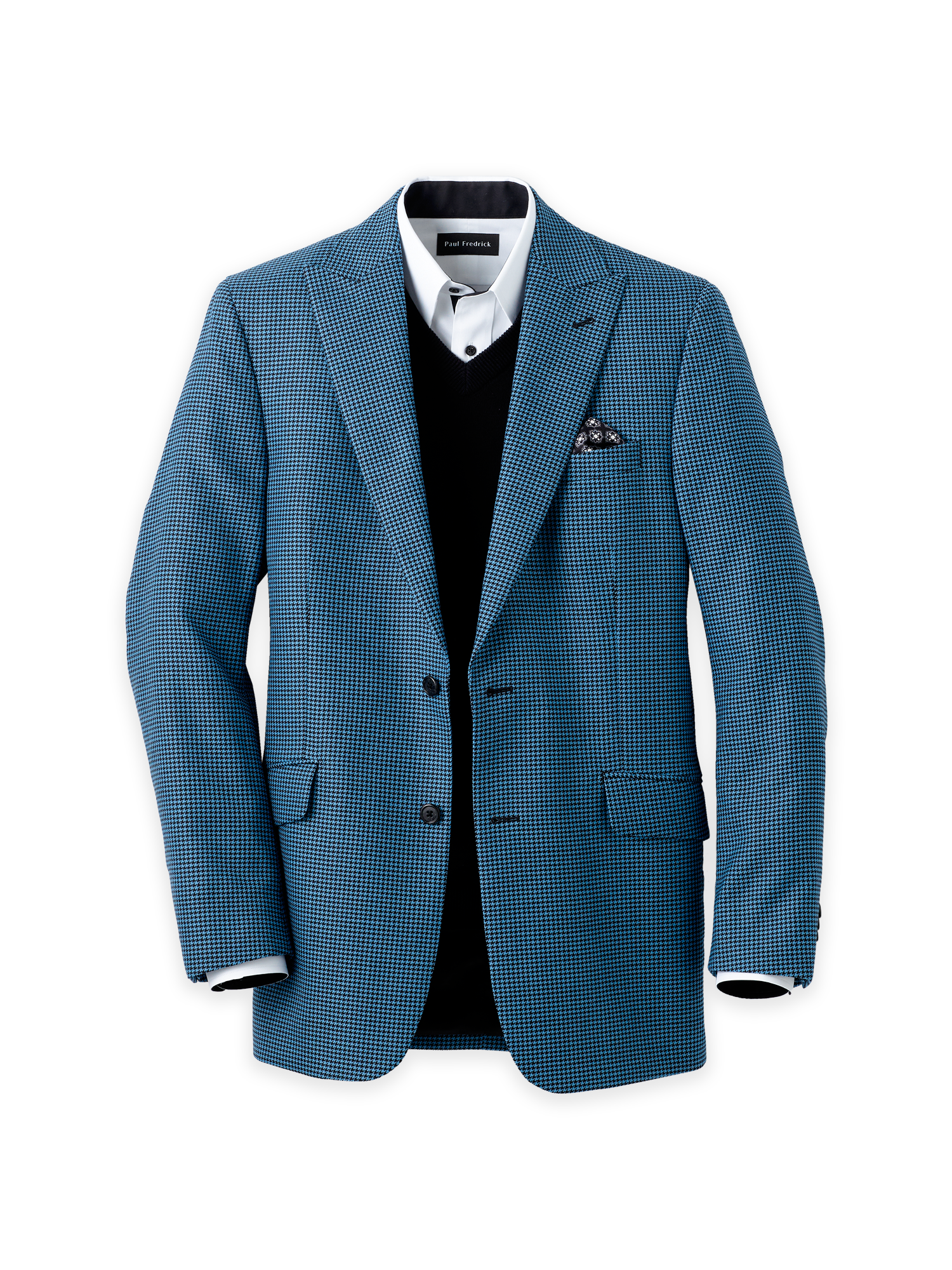 Wool Houndstooth Single Breasted Peak Lapel Sport Coat - Blue/black