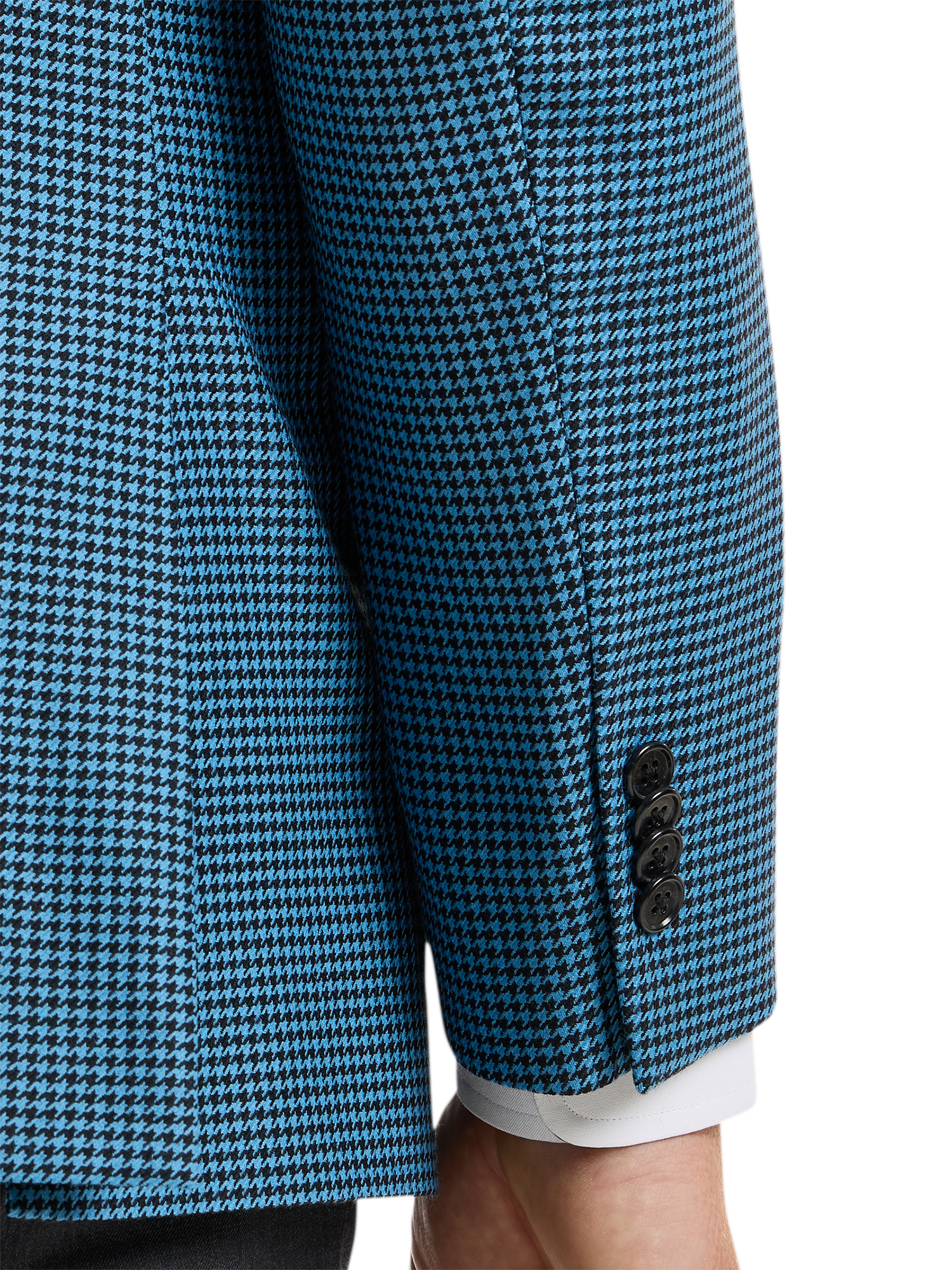 Wool Houndstooth Single Breasted Peak Lapel Sport Coat - Blue/black