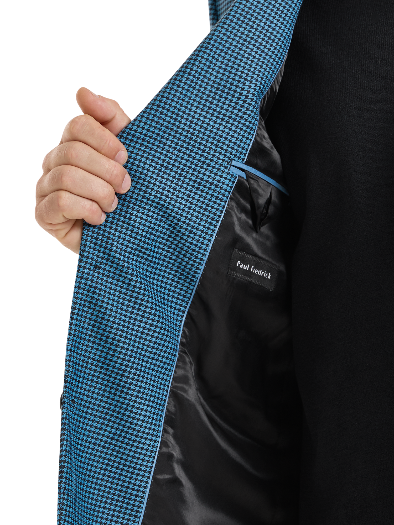 Wool Houndstooth Single Breasted Peak Lapel Sport Coat - Blue/black