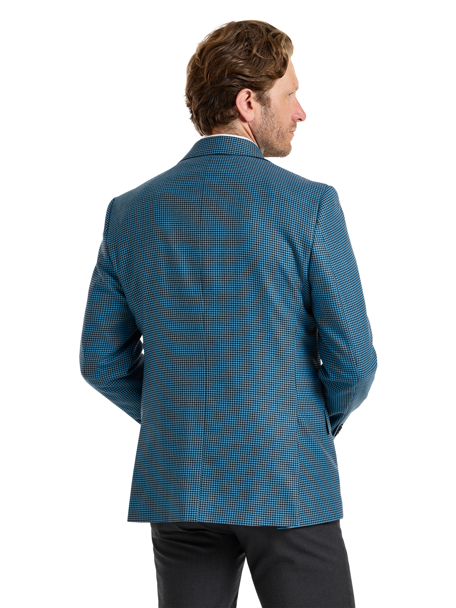 Wool Houndstooth Single Breasted Peak Lapel Sport Coat - Blue/black