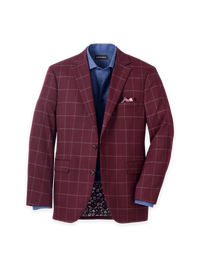 Microfiber Windowpane Single Breasted Notch Lapel Sport Coat - Burgundy