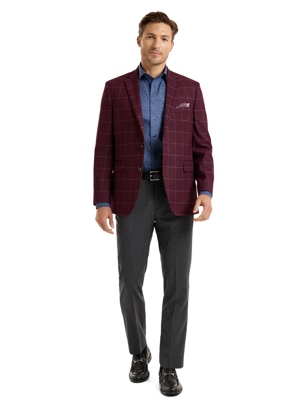 Alternate Shot of Men's Burgundy Windowpane Sportcoats 