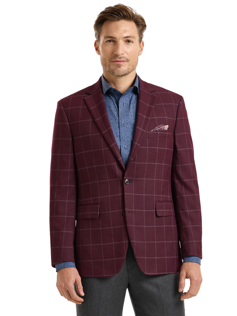 Alternate Shot of Men's Burgundy Windowpane Sportcoats  - 2
