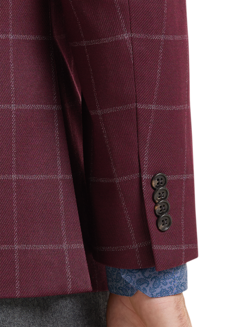 Alternate Shot of Men's Burgundy Windowpane Sportcoats  - 3