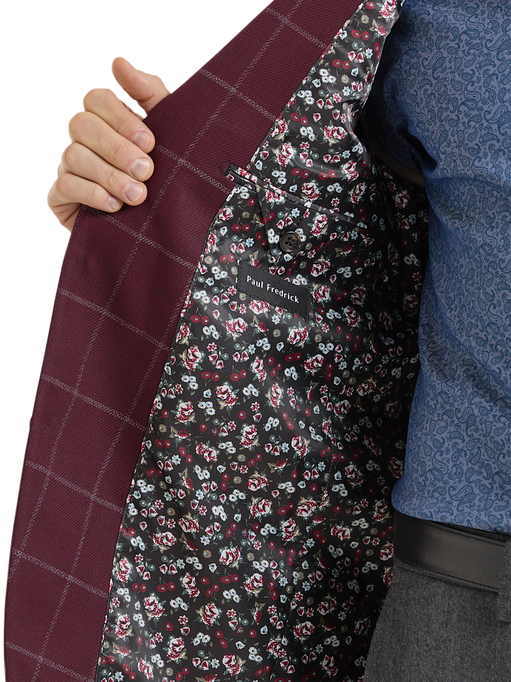Alternate Shot of Men's Burgundy Windowpane Sportcoats  - 4