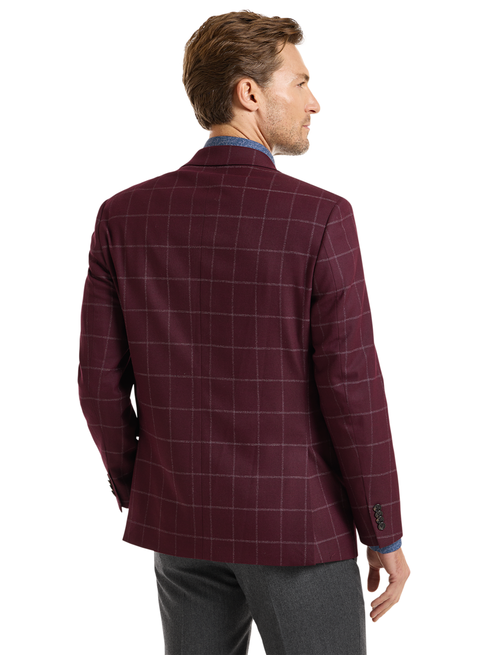 Alternate Shot of Men's Burgundy Windowpane Sportcoats  - 6
