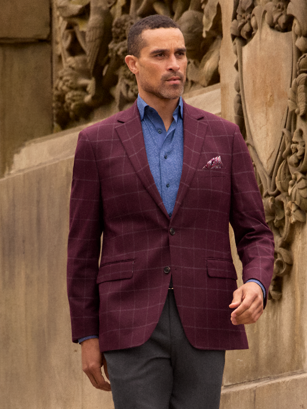 Alternate Shot of Men's Burgundy Windowpane Sportcoats  - 7