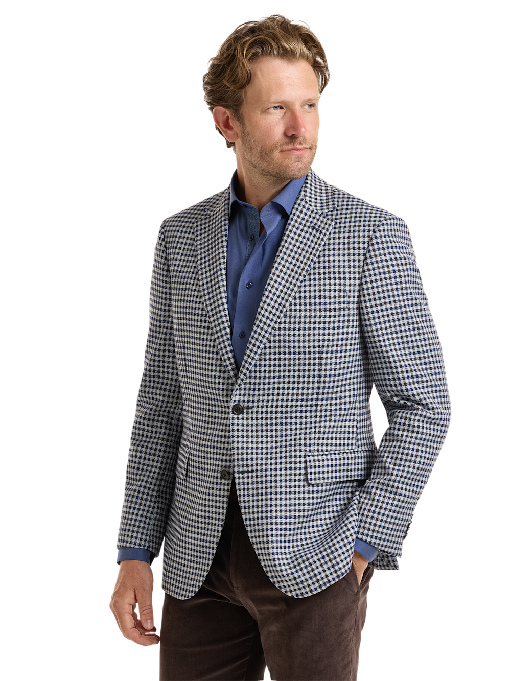 Alternate Shot of Men's Blue Multi Check Sportcoats  - 2