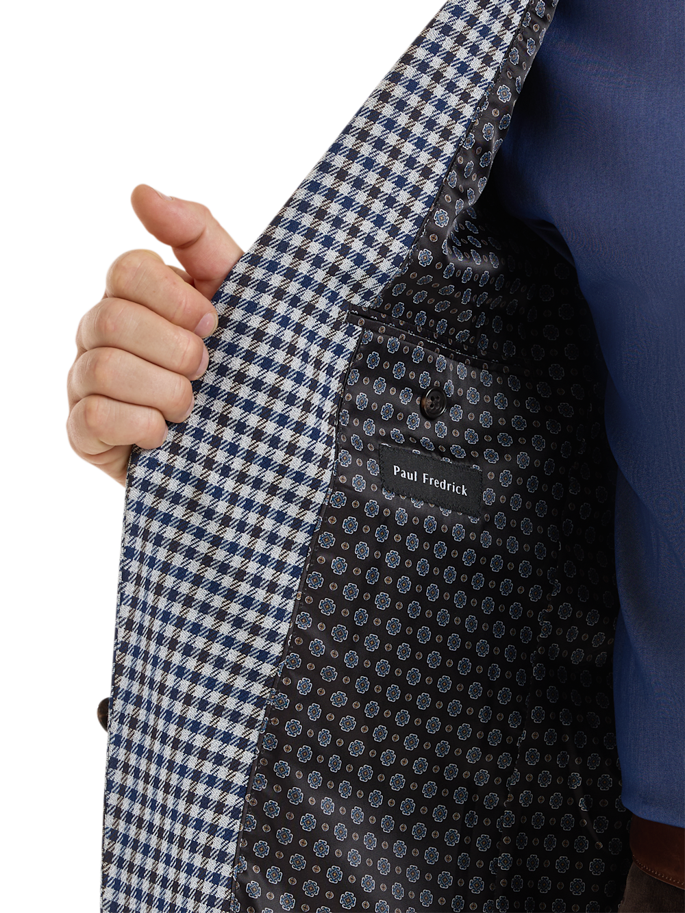 Alternate Shot of Men's Blue Multi Check Sportcoats  - 4#Alternate Image of Microfiber Check Single Breasted Notch Lapel Sport Coat-4