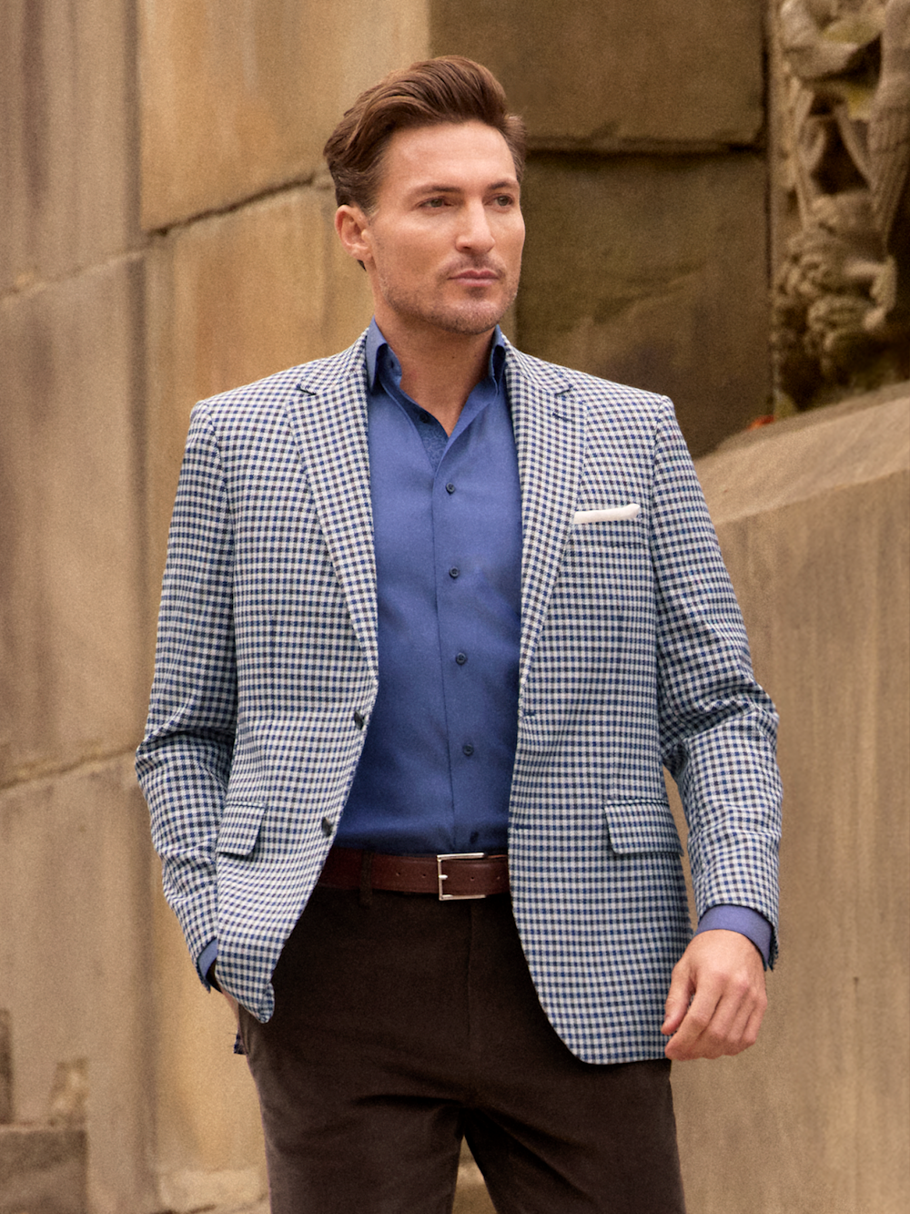 Alternate Shot of Men's Blue Multi Check Sportcoats  - 7