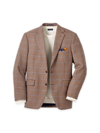 Wool Houndstooth Single Breasted Notch Lapel Sport Coat - Rust Multi