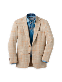 Wool Windowpane Single Breasted Notch Lapel Sport Coat - Tan