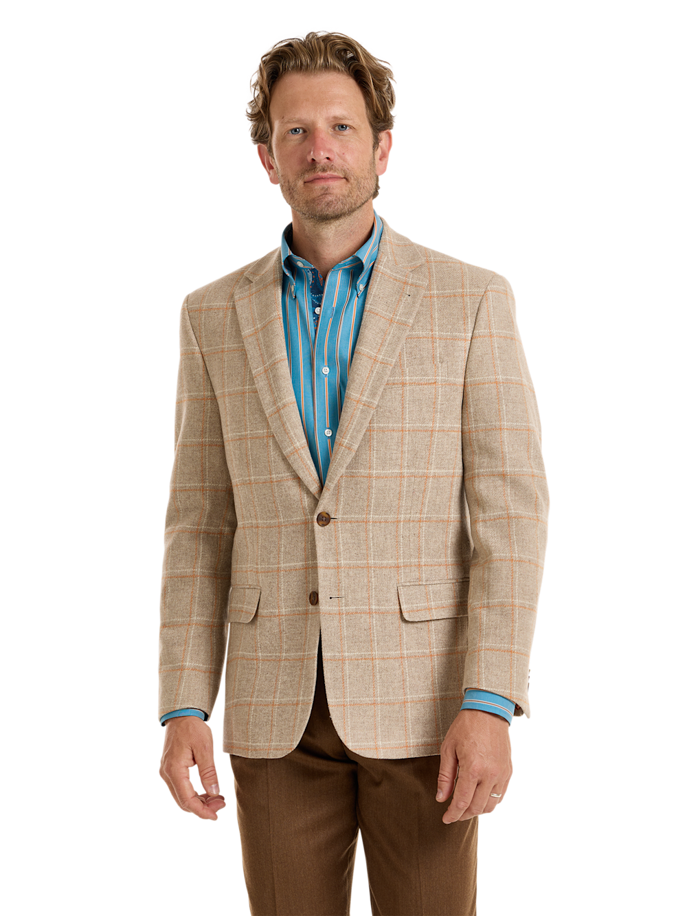 Alternate Shot of Men's Tan Windowpane Sportcoats  - 2