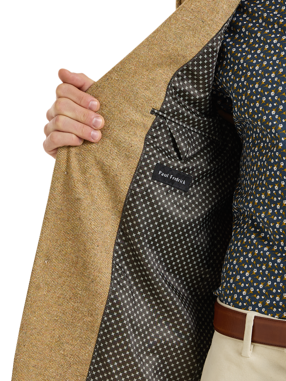 Alternate Shot of Men's Gold Herringbone Sportcoats  - 4