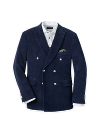 Corduroy Double Breasted Peak Lapel Knit Sport Coat - Blue