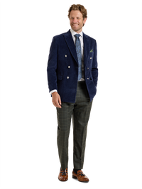Cotton Blend Double Breasted Peak Lapel Knit Sport Coat - Blue