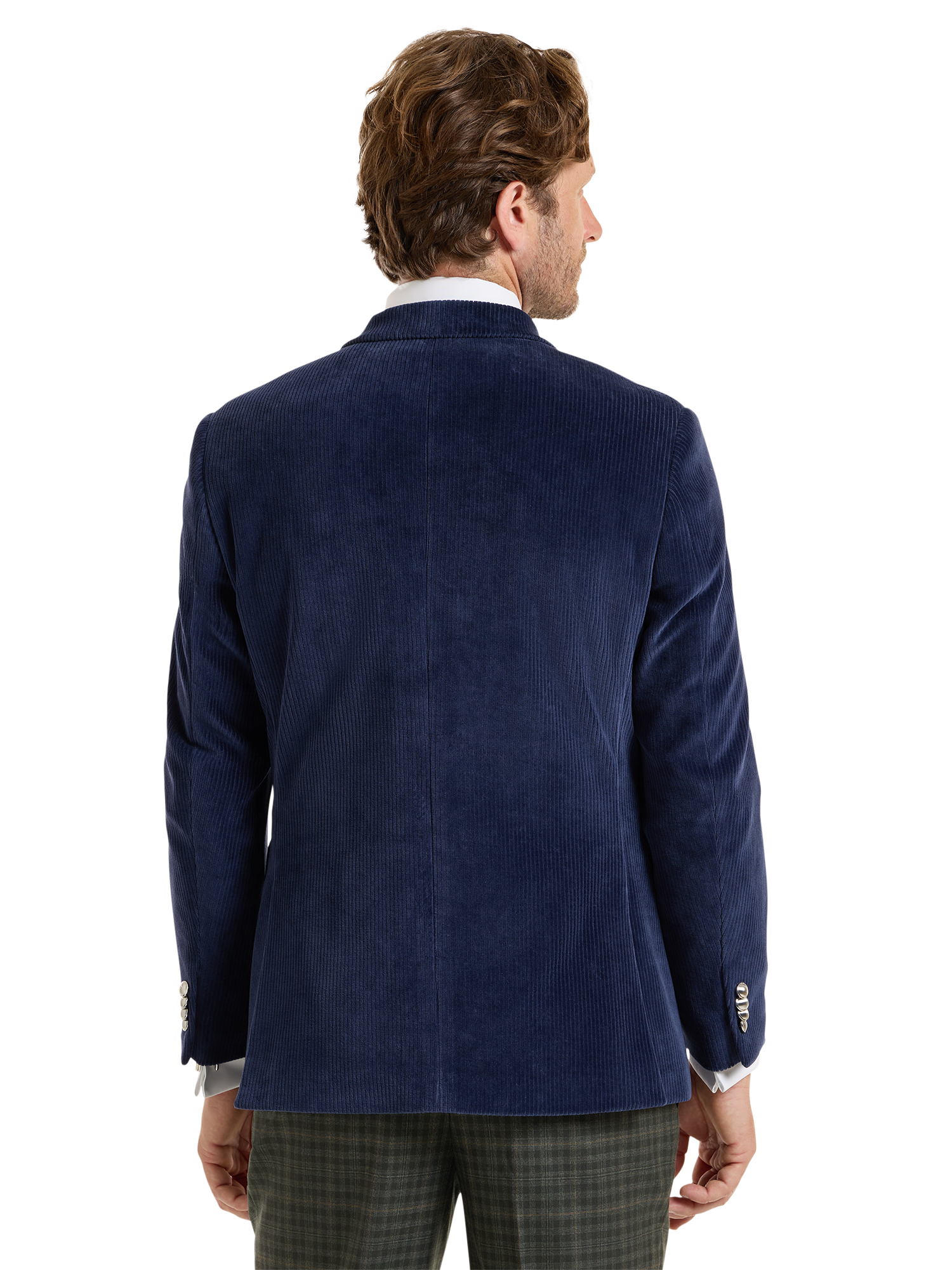 Corduroy Double Breasted Peak Lapel Knit Sport Coat - Blue