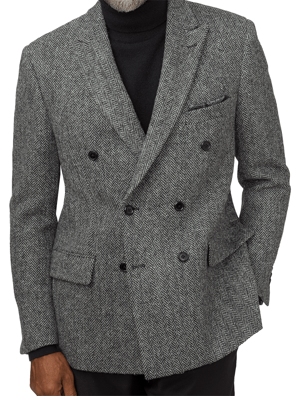 Product Image of Tailored Fit Harris Tweed Double Breasted Peak Lapel Sport Coat-Black/White