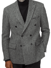 Tailored Fit Harris Tweed Double Breasted Peak Lapel Sport Coat - Black/white